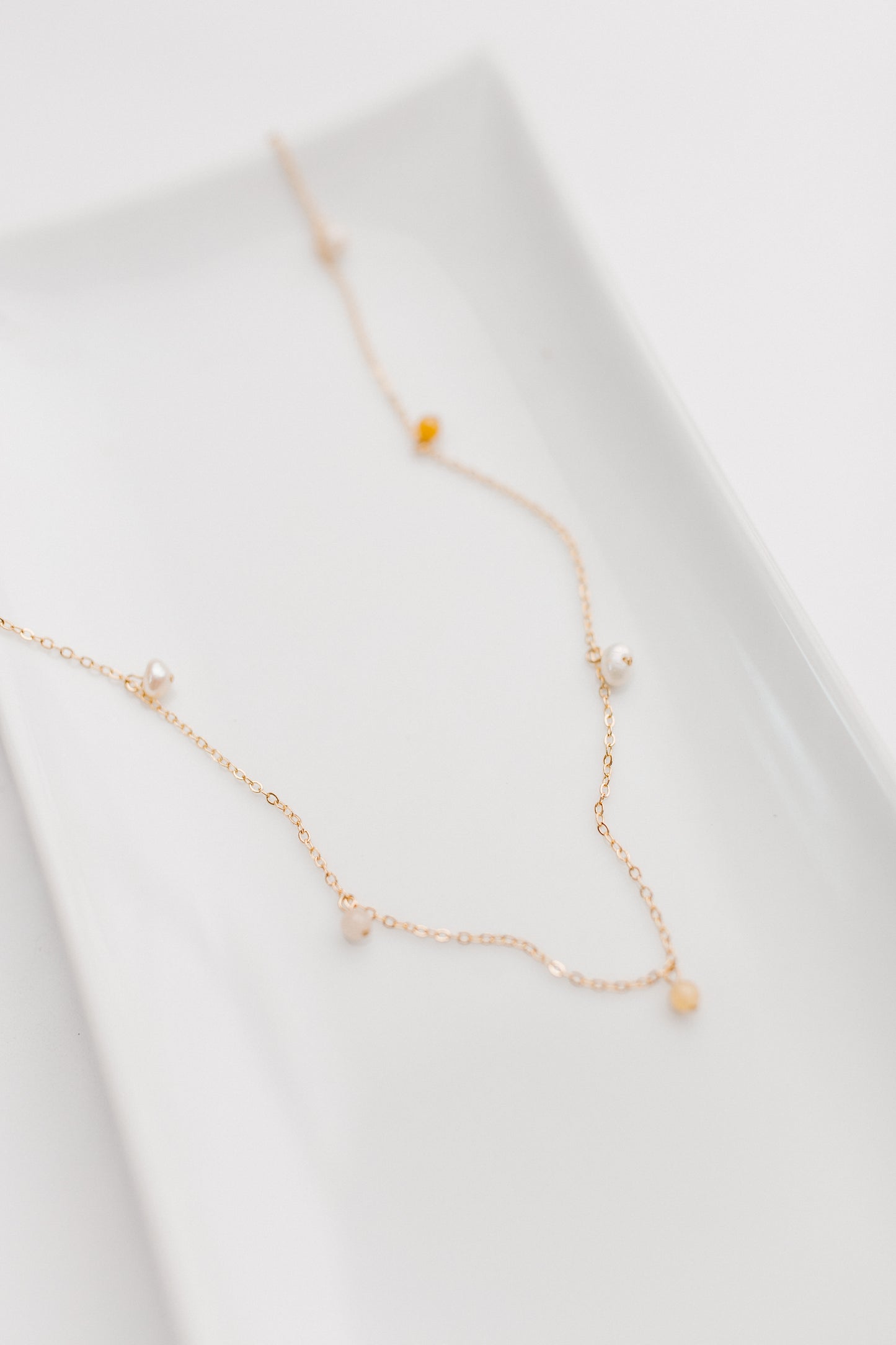 Dainty Honey Jade & Freshwater Pearl Necklace