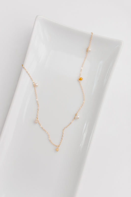 Dainty Honey Jade & Freshwater Pearl Necklace